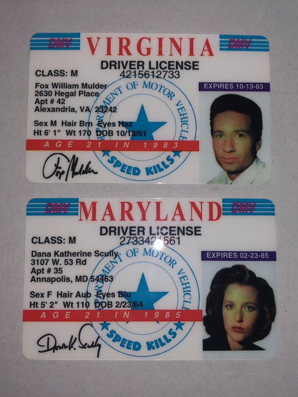 X-Files Mulder & Scully Novelty Driver License TV Prop Cards